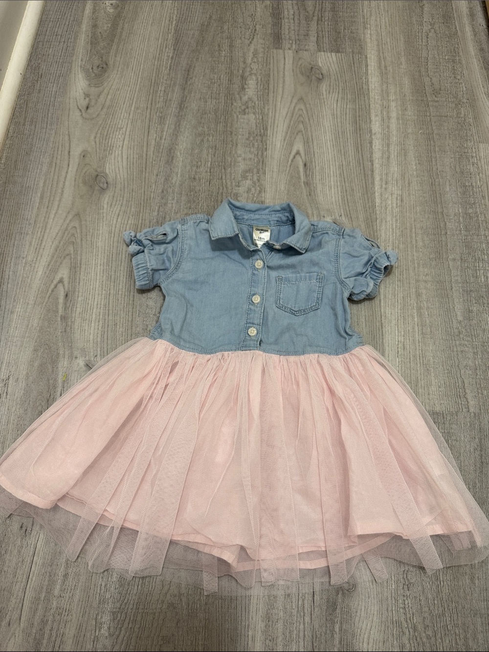 OshKosh B'gosh Light Blue Chambray Top with Pink Tulle Skirt Dress